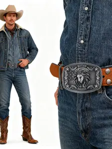 Men Women Western Style Animal Print Belt Buckle, Smooth Flat Design, All-Season Accessory, Trendy Fashion Jewelry