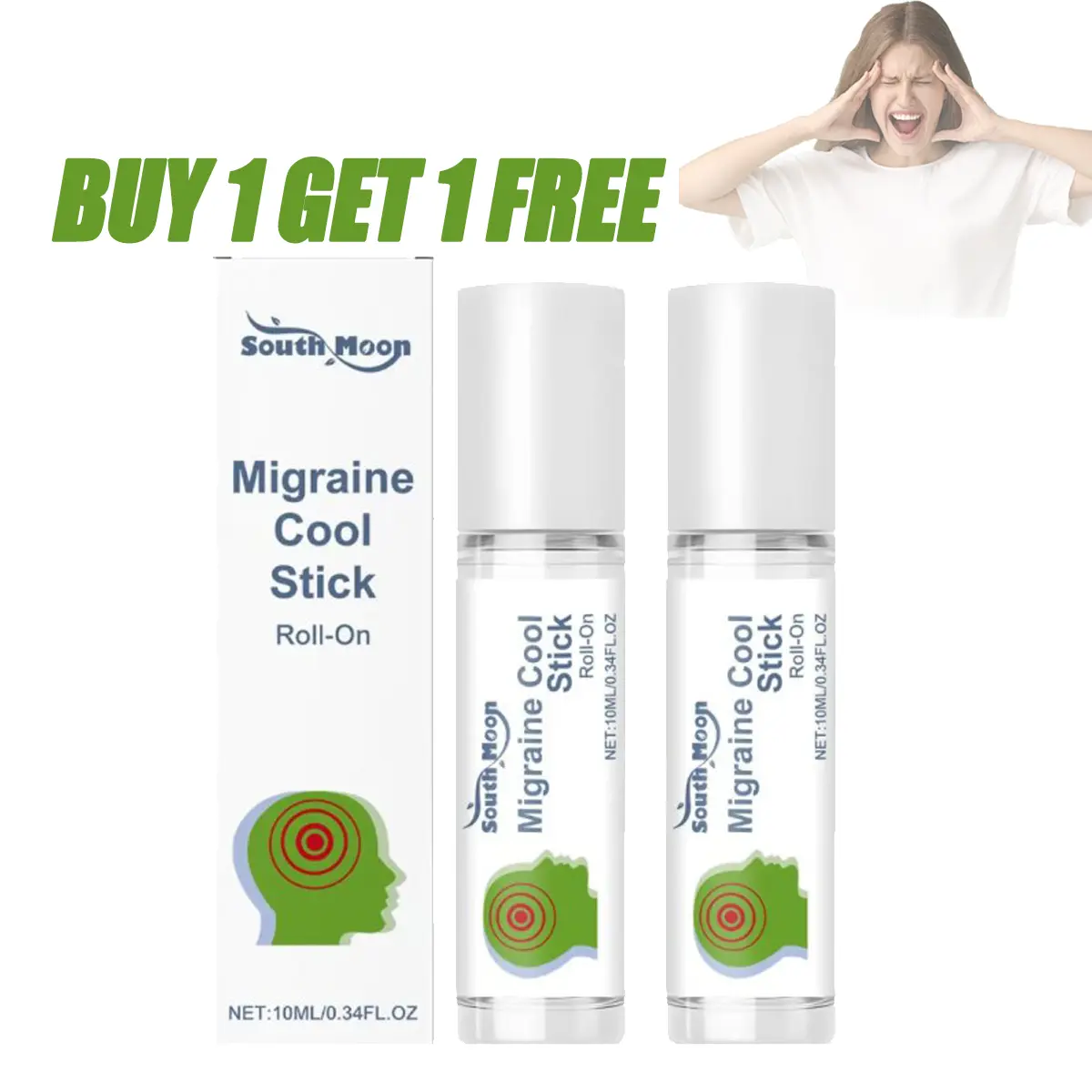 Migraine Relief Stick Roll-On with Peppermint & Lavender Essential Oils in a Fractionated Coconut Oil Base for Cooling Tension Headache Treatment & Wellness