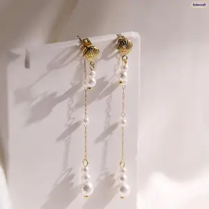 Trendy 18K Gold Plated Pearl Tassel Drop Earrings for Women, Stainless Steel Hypoallergenic Fringe Statement Earrings, Minimalist Luxury Elegant Jewelry for Wedding Party Date Night Daily Wear