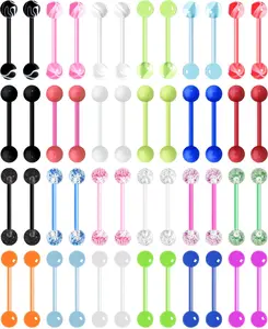 48 count 14G Glow in Dark  Tongue Barbells Flexible Plastic Straight Tongue   for Women Candy Color Tongue Rings 16mm Bar