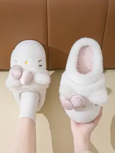 Women's Bowknot Slippers Fall Winter Indoor Home Eva Thick Sole Warm Plush Cute Cotton Shoes, Comfortable Textile Upper Material, Soft