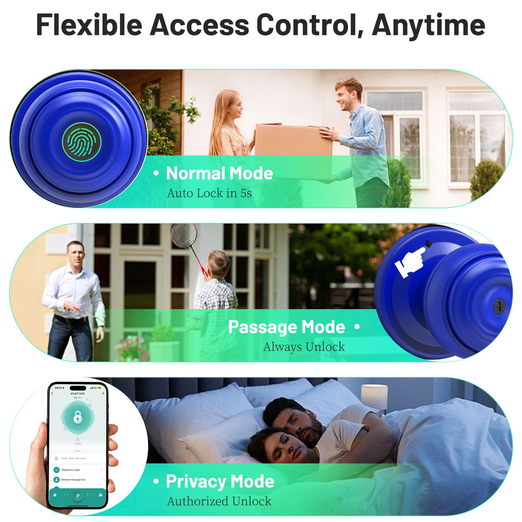 UMIK 3-in-1 Fingerprint Smart Lock, Doorknob, Auto-Lock, Tuya App WiFi Remote Control, Keyless Entry Electronic Lock, Fast Biometric Sensor, 3 Unlock Ways, Easy Install Interior Door Lock for Home Office