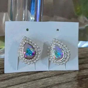 Gold Plated Teardrop Earrings with Swarovski Crystal, Pearls & CZ Accents