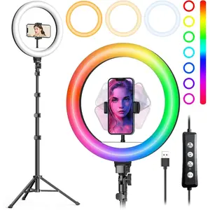 UGGOGO 12" Selfie Ring Lights with 62.9" Tripod Stand &  Phone Holder, LED Camera Ringlight with 38 RGB ColorsModes & Musical Rhythm Mode and 10 Brightness Dimmable for TikTok/Makeup/Photography/Vlog