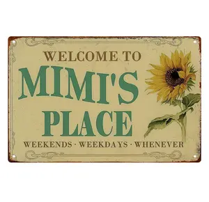 Welcome To Mimi'S Place Floral Wall Art Signs Posters Funny metal sign For Man Cave bathroom Farm Bedroom living room Kitchen Garage Wall Decor 8 * 12 Inch