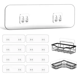 9-Pack Shower Caddy Adhesive Replacement Transparent Adhesive Hooks Stickers Strong Hook Strip for Shower Caddy Basket Shelf Soap Holder Bathroom Storage Corner Shelves Kitchen Racks