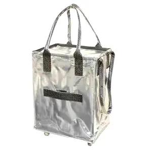 (Medium) Reusable Nylon Fabric Folding Grocery Bag on Wheels, Foldable Rolling Tote, Water-Resistant Reusable Shopping Bags Carrier, Carries Up to 90 lbs Shopping Trolley, Compact Zipper Clouser Shopping Carts for Trips, Laundry home essentials