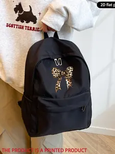Leopard Print Bow Backpack, Large Capacity, Casual Style, Suitable for Men and Women, Daily Use, Outings, Commuting, Travel, Birthday Gift