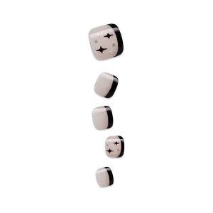 Impress Design No Glue Fake Press On Toenails - Paradise | French Design, Black, Short, Squoval, Pedicure