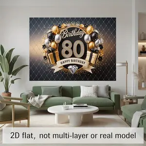 2D Flat - 2D Flat - A Flat 2D Banner, 1pc, Designed for an 80Th Birthday Celebration. It Serves As a Background Decoration And Photo Prop, Made of Polyester. Ideal for Home, Room, And Wall Decor, As Well