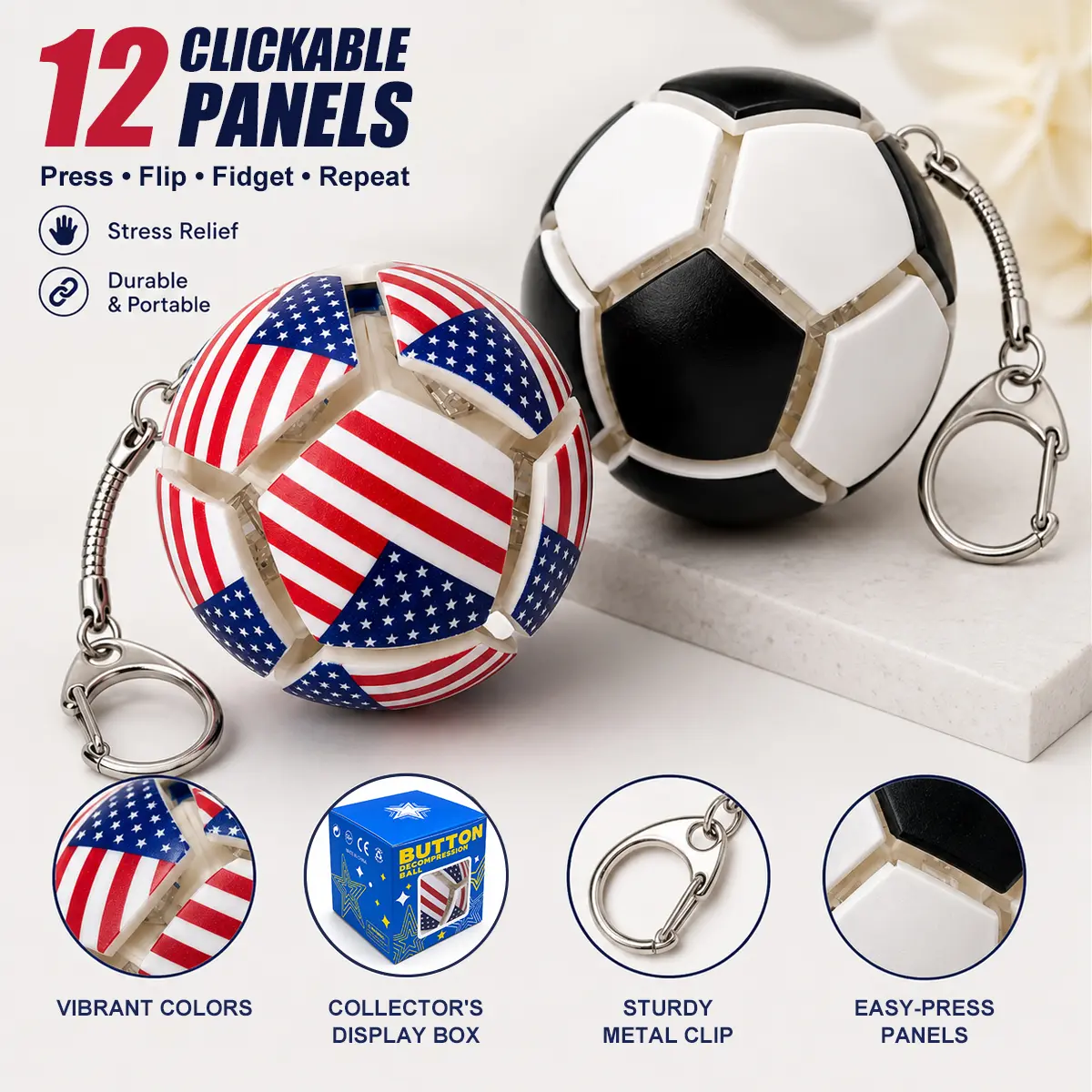 Mini Soccer Ball Stress Ball Keychain – Press Pop Fidget Toy, Portable Soccer Keychain for Kids Teens & Sports Fans