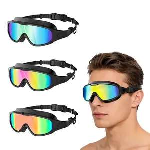 Adult Large Frame Swimming Goggles, 1/2/3 Pack with Nose Clip and Earplugs, Unisex UV Protection, Waterproof Anti-Fog, Outdoor Water Sports