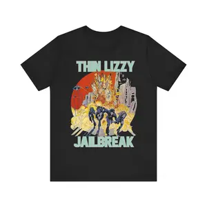 Unisex Jersey Short Sleeve Tee - Lizzy Jailbreak Thin Lizzy Band Guitar Music Ireland Dublin Logo, Classic Rock Metal 70s Album Text Galaxy