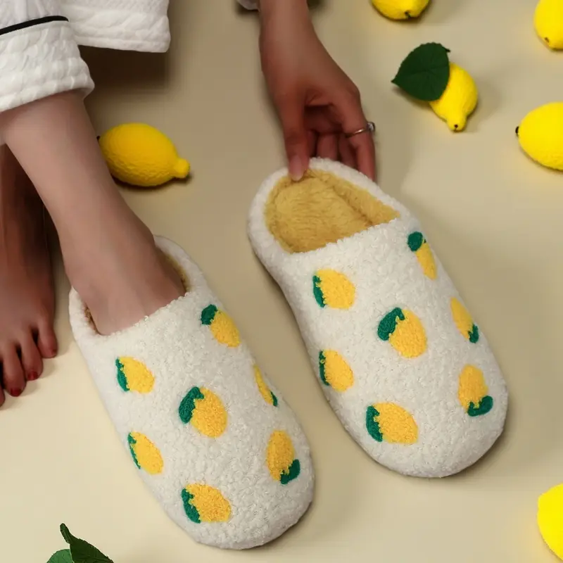 Unisex Fruit Lemon Plush Slippers, Soft Sole, Breathable, Non-Slip Home Shoes, Ultimate Comfort and Style Gift Idea
