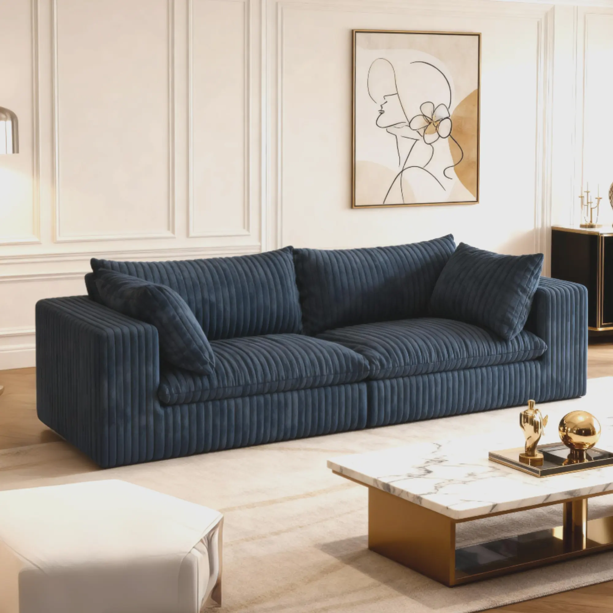 Eyisean 78.8"W Corduroy Cloud Upholstered Loveseat Sofa Couch, 2-Seater Boneless Lounge Sofa in a Box with Throw Pillow & Removable Cushion, Modular for Living Room/Bedroom, Upholstered Sofa Couch