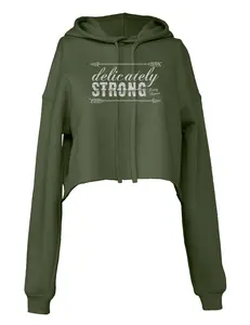 Delicately Strong Fleece Cropped Hoodie - Pretty Hunter
