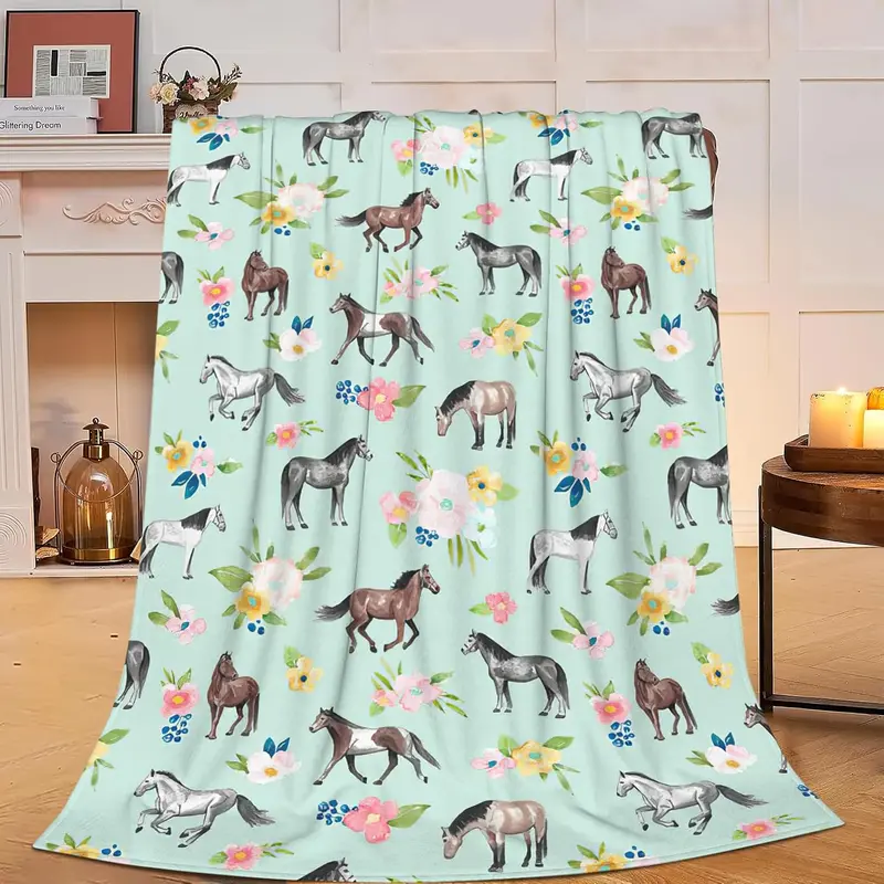 Horse Throw Blanket Super Soft Warm Floral Horse Blanket for Girls Kids, Cozy Plush Fleece Farm Stuffed Animal Horse s ding Blanket for Women  Couch  40"inx50"in