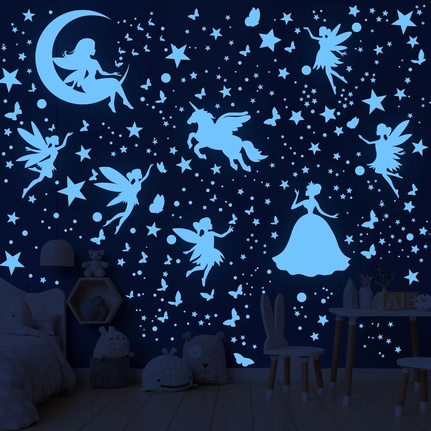 Glow in the Dark Stars Unicorn Bedroom Decor for Girls - Fairy Butterfly Wall Decals, Space Galaxy Wall Stickers for Ceiling Wal