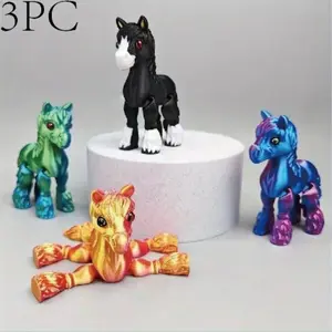 3pcs 3D Printed Decompression Toys, Flexible and Cute Articulated Pet Stress Relief Toys, Horse Critter Toys for Play and Display, Stress Relief Decoration, Stress Relief Model