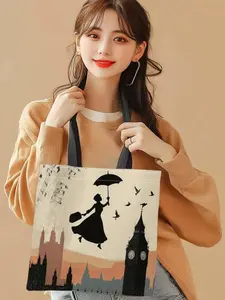 Printed Backpack with Umbrella, Bird, Cityscape Design, Durable Large Capacity, Ideal for Commuting, Parties, Beach Shopping, Travel, Daily Use