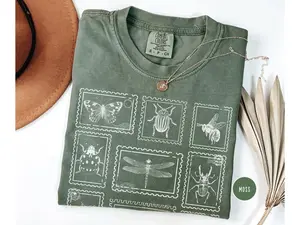 Comfort Colors Insect Stamp Shirt, Vintage Bug Lover Tee, Retro Beetle Cottagecore Crewneck Tshirt, Gift for Entomology Nature Enthusiast