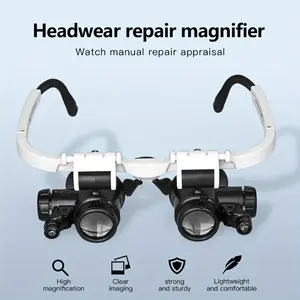 2LED Head Mounted Illuminated Microscope Headband Repair LED Light Magnifying Glass With 8x 15x 23x Magnifying Glass