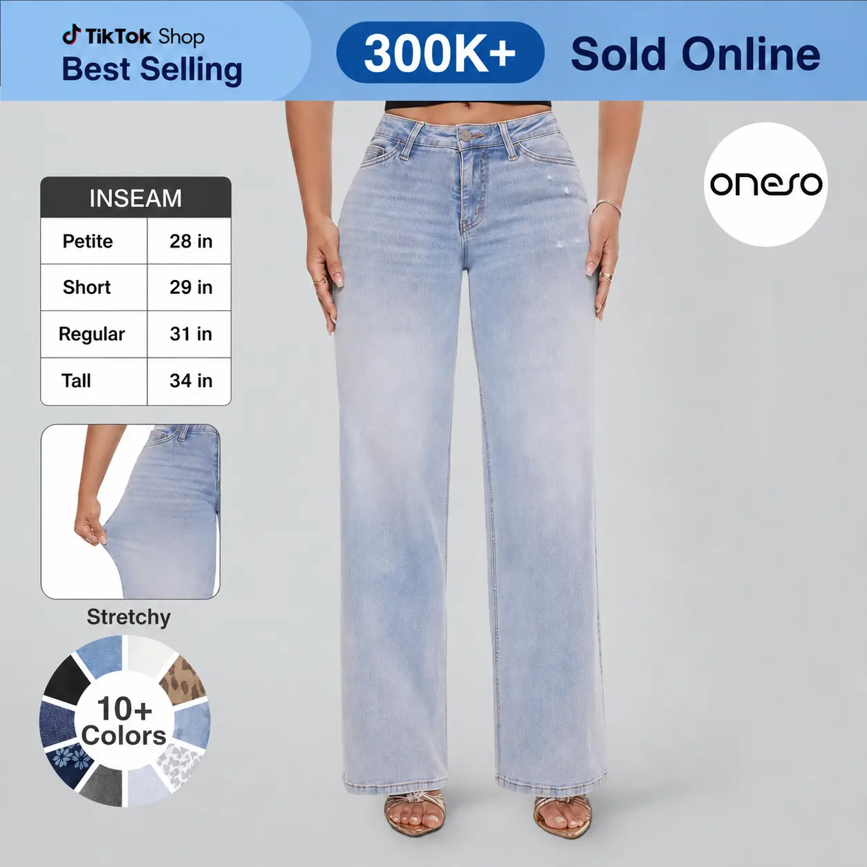 【4 Lengths】Magic ONESO Mid-low Rise Baggy BBL Jeans Stretchy Wide Leg Tummy Control Plus Size Regular Size summerwins