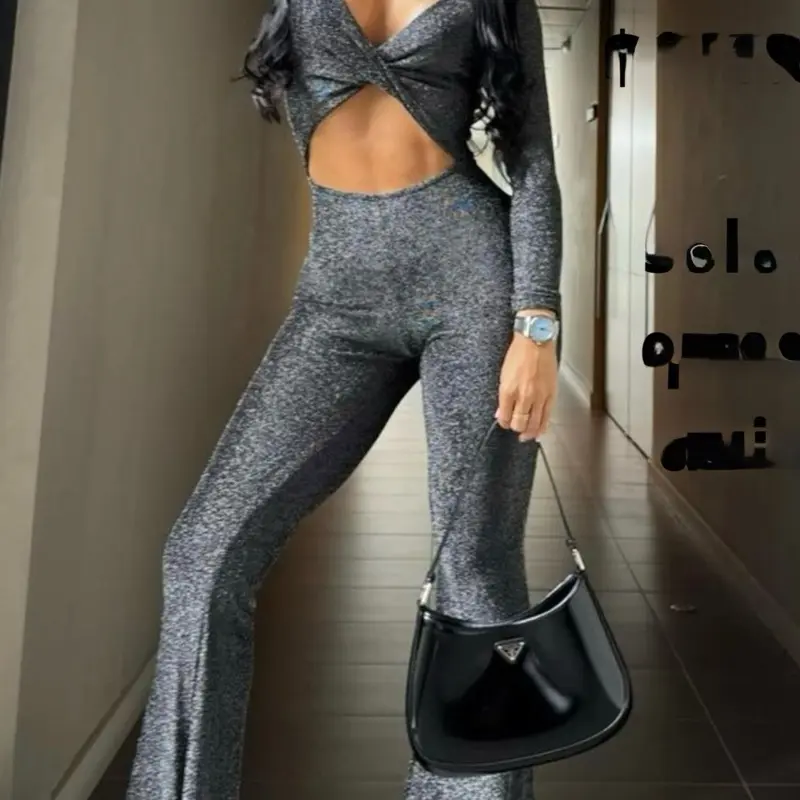 Colombian Flare Jumpsuit - Grey Sparkle Design for Stylish Wear