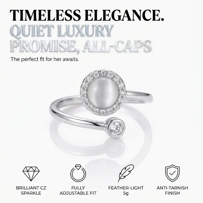Classic Geometric Adjustable Promise Ring for GF - Tarnish Proof Jewelry & 5g Lightweight - Perfect Anniversary Gifts for Her