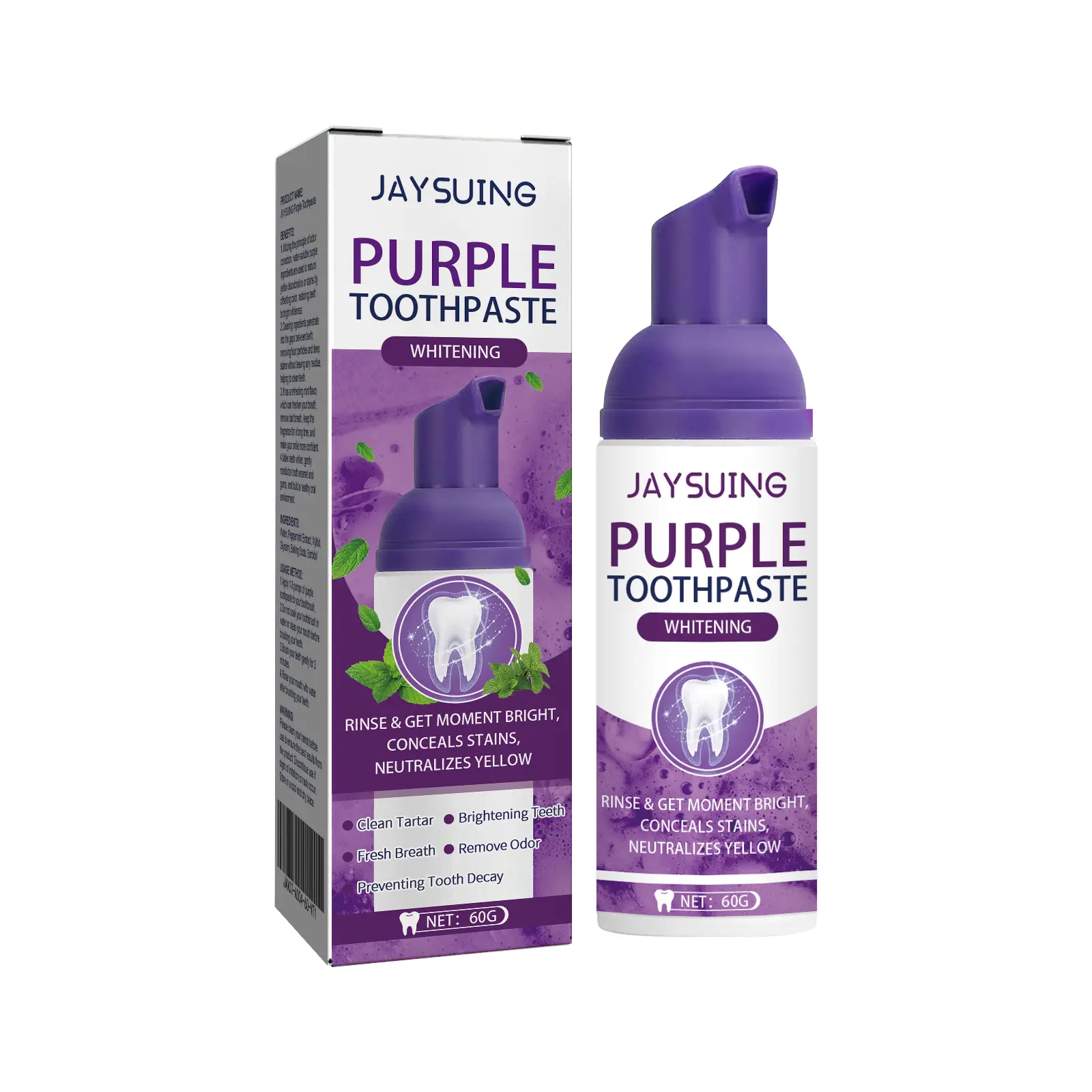 Jaysuing Purple Toothpaste, Gentle Daily Oral Care, Deep Clean & Freshen Breath for Brighter Smile