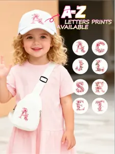 2pcs Girls' White Trucker Hat, Polyester Baseball Cap & Waist Bag Set with 26-Letter & Pink Rose Print, Stylish Lightweight Sun-Shading, Perfect As Birthday/Holiday Gift for Spring/Summer Outdoor Activities, Hiking, School & Play