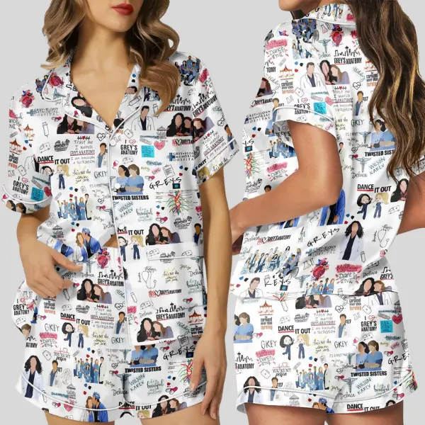 Grey's Anatomy Satin Pajamas Set, Meredith Grey Pjm, Women's Nursing Pajamas Set, Christmas Pajamas For Party, Greys Anatomy Pjm