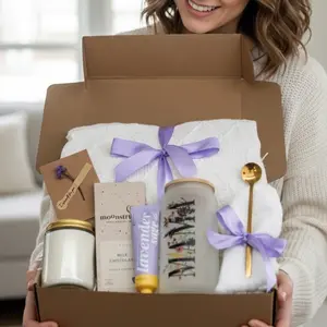 Taniri Luxury Mother's Day Gift Box for Mom, Personalized Self Care Spa Set with Frosted Floral Glass Tumbler with Bamboo Lid and Straw, Scented Candle, Hand Cream, Plush Throw Blanket, Chocolate and Gift Card, Ready to Gift Basket for Her