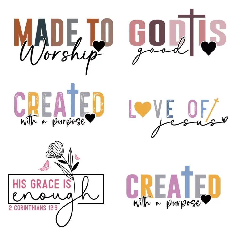 Letter Pattern Heat Transfer Sticker, 6 Counts/set DIY Heat Press Sticker for T-shirt, Jeans, Sweatshirt, Bags, Clothes, DIY Decorative Patch