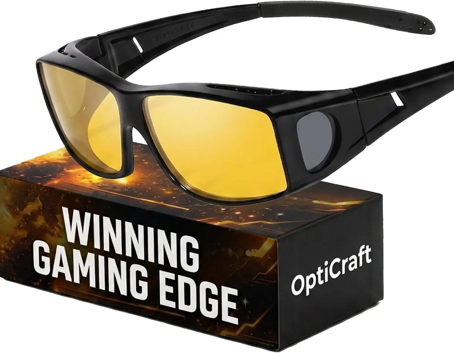 Opti-Craft Unisex Fit-Over Blue Light Blocking Gaming Glasses - Plastic Frame, Headset-Comp. Computer Eyewear for Gaming Use to Relieve Eye Strain, Headaches