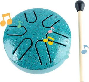 Steel Tongue Drum Rain Chime - 3 Inch 6 Notes Mini Waterproof Rain Drum for Outside Garden, Portable Percussion Instrument with Mallets, Calming ASMR Sound for Yoga Meditation & Relaxation （ Malachite）
