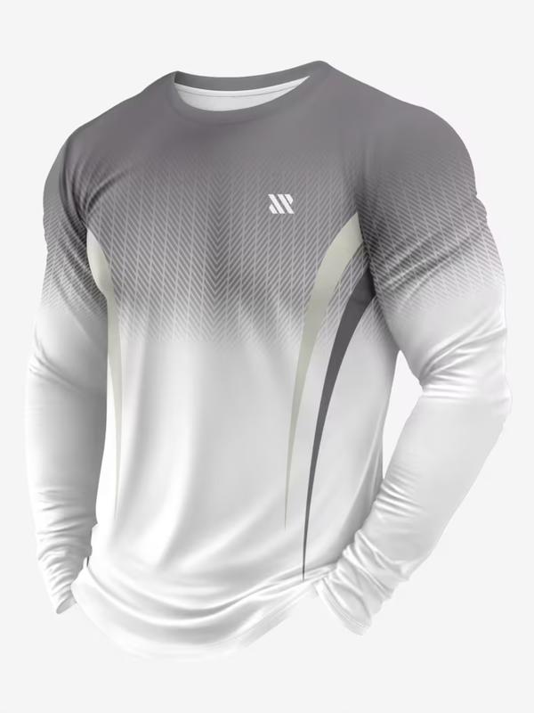 Men's Long Sleeve Gym Training Shirt, Gradient Color, Breathable Fabric, Casual Fitted Design