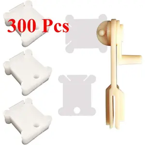 300 Pcs Plastic Floss Bobbins with Bobbin Winder for Cross Stitch Cotton Thread Craft DIY Sewing Storage, White