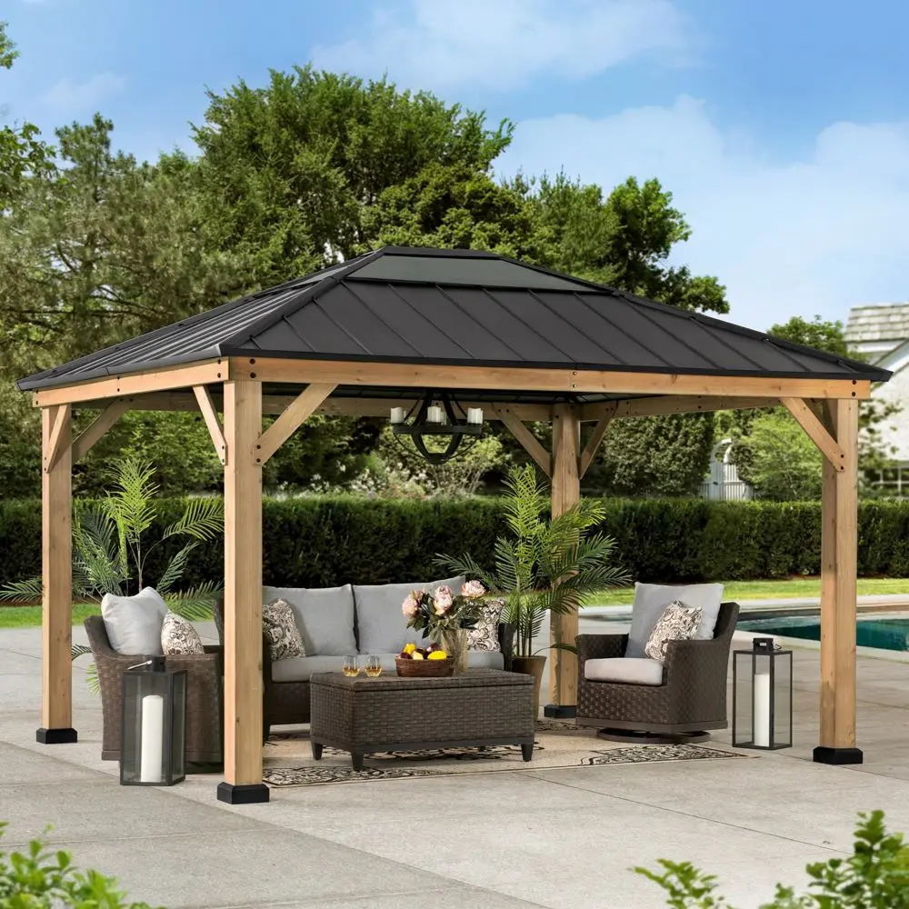 Wooden Gazebo with Skylight and Ceiling Hook, 11x13
