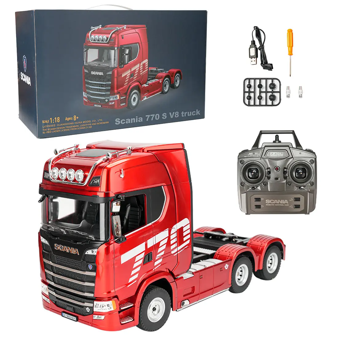 EngineDIY RC Semi Trailer, 1:18 6x4 770S Heavy Duty Tractor Truck - RC Semi Trailer with Rear Wheel Drive, Idea Racing Sports Toy Gift for Adults and Teens (Red)