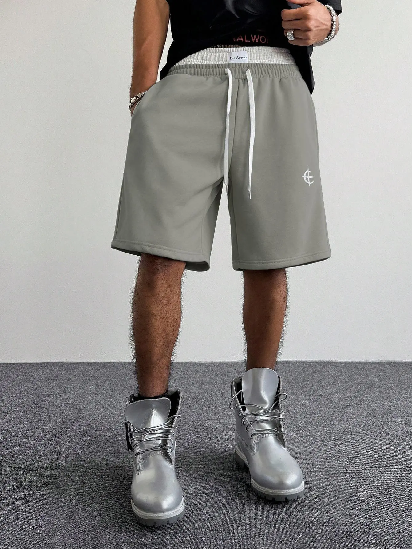 Men's American-Style Midi Shorts - Adjustable, Embroidery Double Waistband, Loose Relaxed Fit, Breathable Activewear for Sports & Everyday Streetwear, Adjustable Men's Shorts, Embroidery Men's Shorts
