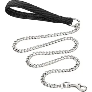 Heavy Duty Metal Dog Leash, 6 FT Chew Proof Pet Leash Chain with Soft Padded Handle for Large & Medium Size Dogs Metal iron traction rope