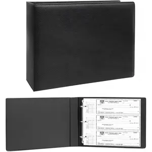 3 Rings Check Binder for End-Stub Deskbook Checks, 3  a Page, Fit 3 & 9 Holes Check Faux Leather (9.1"x12.5") (Black)