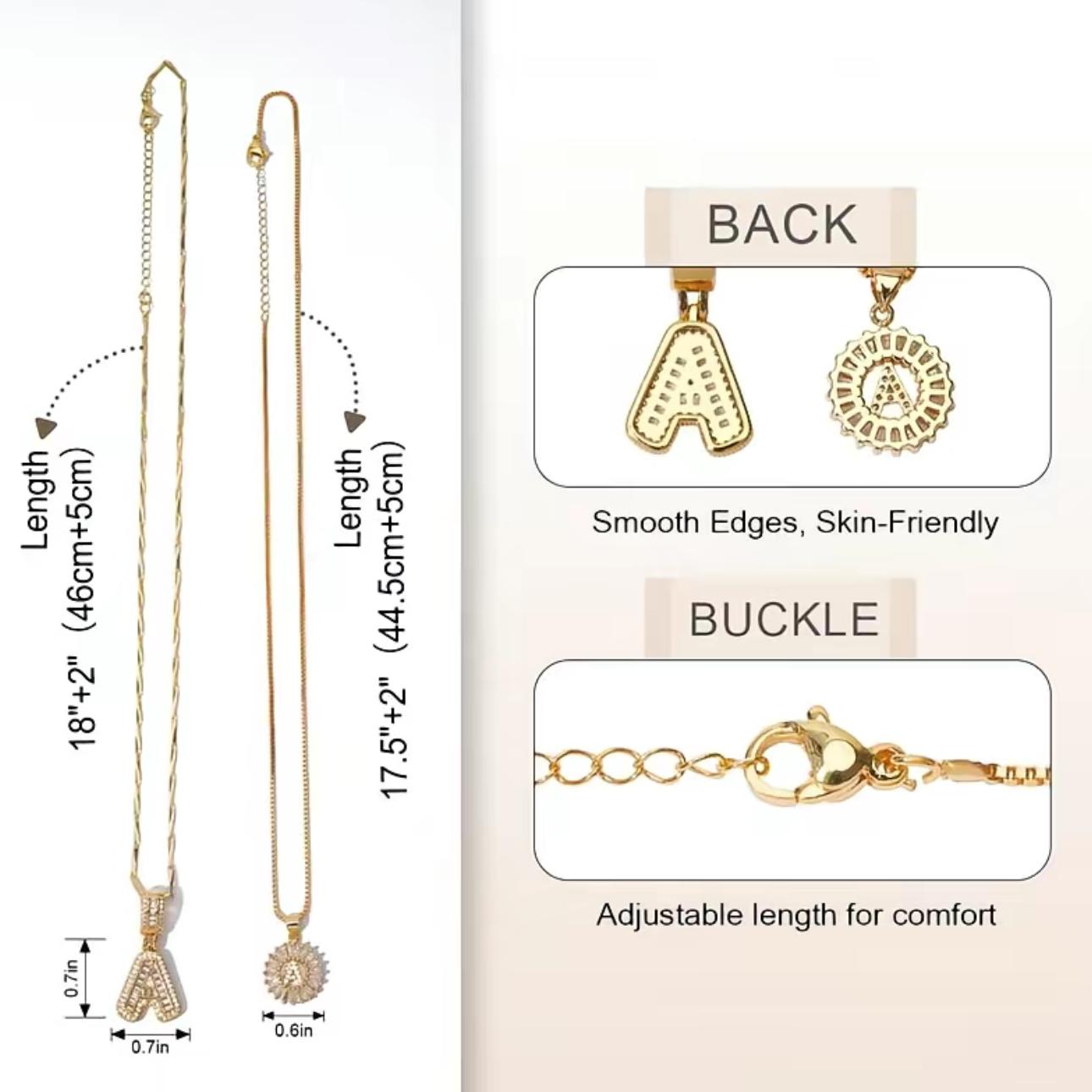 2 Pack 14K Gold Plated CZ Necklaces for Women, 26 Letters for Personalized Custom Name, Couple Jewelry Set, Perfect for Birthday & Mother's Day Gifts, Ideal for Banquets, Parties and Daily Wear, Great Gift for Friends, Family, Lovers or Yourself