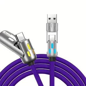 240W 4-in-1 USB-C cable - PD 5A Fast charging and data synchronization with USB A,TYPE C and Lightning, Breath light, aluminum alloy design, 4-foot silicone cable, compatible with iPhone 16/15, iPad Pro, Samsung and laptops