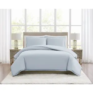 Borghese Queen Roma 400TC Percale Duvet Cover Set Light Blue