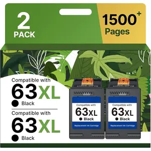63XL Black High-Yield Ink  for  63 Black Ink  Replacement for  Ink 63 Works with  OfficeJet 3830 4650 5255 5258 Envy 4520 4512 DeskJet 1112 2130 3630 F6U64AN (2 Black Pack)