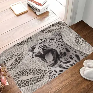 Flannel Leopard Rug - Vintage Newspaper Print Roaring Wild Cat, Non-Slip Soft Floor Carpet with Retro Aesthetic, Perfect for Bathroom, Bedroom Decor Gift