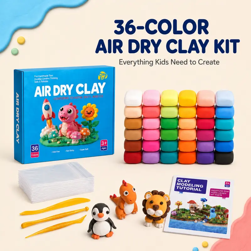 Claylia Air Dry Clay Kit for Kids, Soft No-Bake Air Dry Clay with Sculpting Tools, Non-Sticky DIY Arts and Crafts Set, Ages 3+