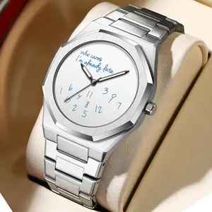 "Who Cares I'm Already Late" Funny Men’s Quartz Watch - Minimalist Silver Stainless Steel Wristwatch with Irregular Dial, Humorous Statement Watch, TikTok Viral